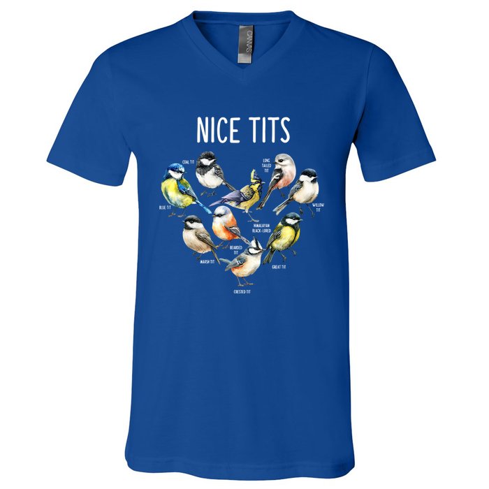 Retro Funny Nice Tits Birds Birdwatcher Bird Watching Humor Gift V-Neck T-Shirt