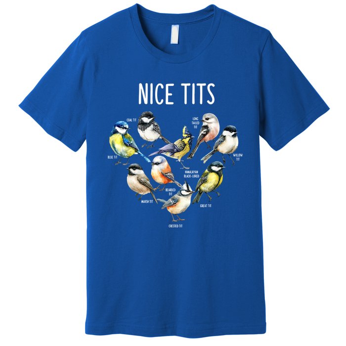 Retro Funny Nice Tits Birds Birdwatcher Bird Watching Humor Gift Premium T-Shirt