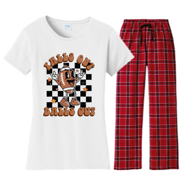 Retro Falls Out Balls Out Football Vintage Thanksgiving Gift Women's Flannel Pajama Set