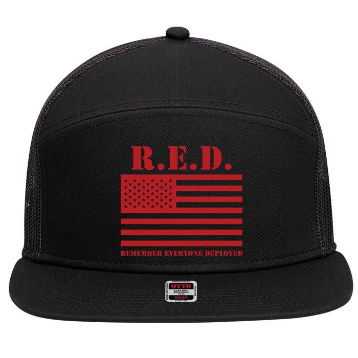 R.E.D. Friday | On Fridays We Wear Red | Remember Everyone Deployed 7 Panel Mesh Trucker Snapback Hat