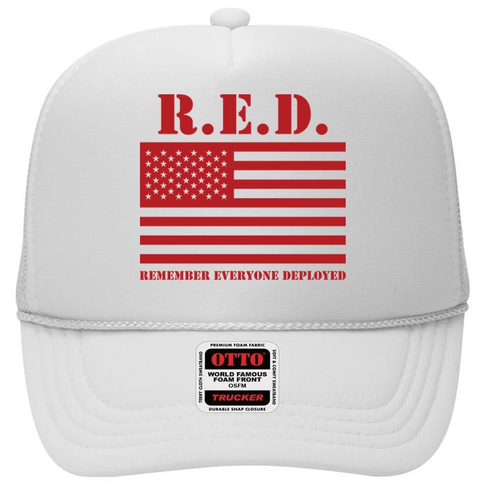 R.E.D. Friday | On Fridays We Wear Red | Remember Everyone Deployed High Crown Mesh Back Trucker Hat