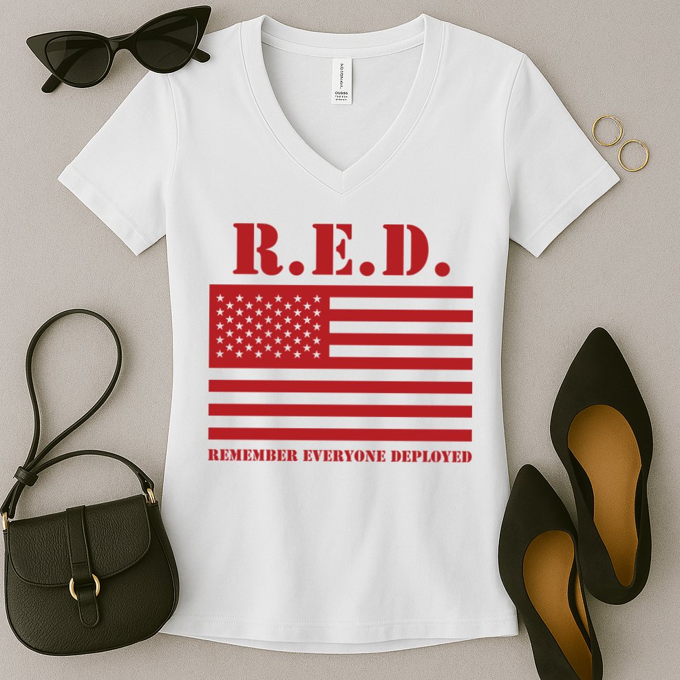 R.E.D. Friday | On Fridays We Wear Red | Remember Everyone Deployed Women's V-Neck T-Shirt