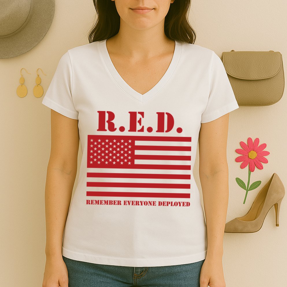 R.E.D. Friday | On Fridays We Wear Red | Remember Everyone Deployed Women's V-Neck T-Shirt