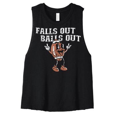 Retro Falls Out Balls Out Football Vintage Thanksgiving Women's Racerback Cropped Tank