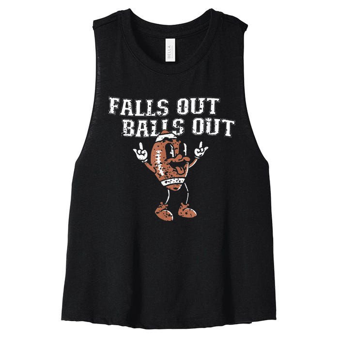 Retro Falls Out Balls Out Football Vintage Thanksgiving Women's Racerback Cropped Tank