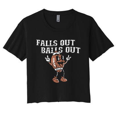 Retro Falls Out Balls Out Football Vintage Thanksgiving Women's Crop Top Tee