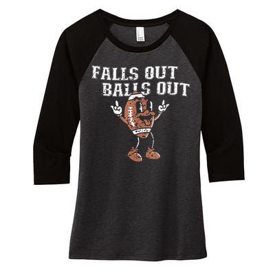 Retro Falls Out Balls Out Football Vintage Thanksgiving Women's Tri-Blend 3/4-Sleeve Raglan Shirt