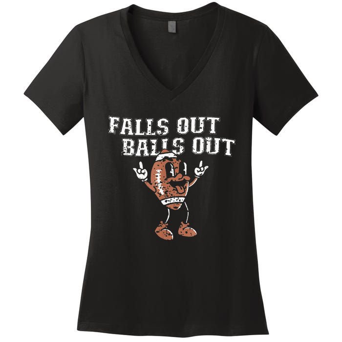 Retro Falls Out Balls Out Football Vintage Thanksgiving Women's V-Neck T-Shirt