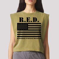 R.E.D. Friday | On Fridays We Wear Red | Remember Everyone Deployed Garment-Dyed Women's Muscle Tee