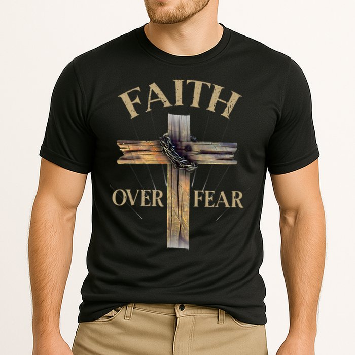 Religious Faith Over Fear Christian Cross Cooling Performance Crew T-Shirt