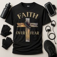 Religious Faith Over Fear Christian Cross Cooling Performance Crew T-Shirt