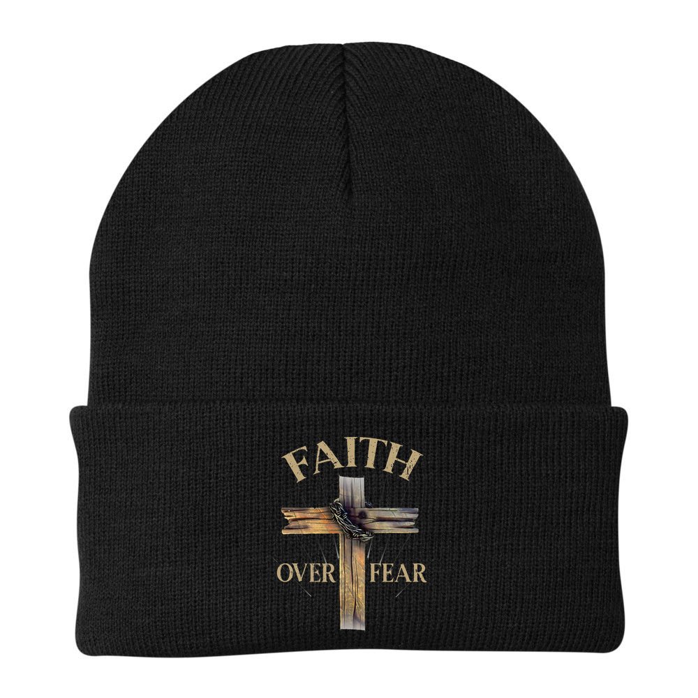 Religious Faith Over Fear Christian Cross Beanie