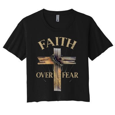 Religious Faith Over Fear Christian Cross Crop Top