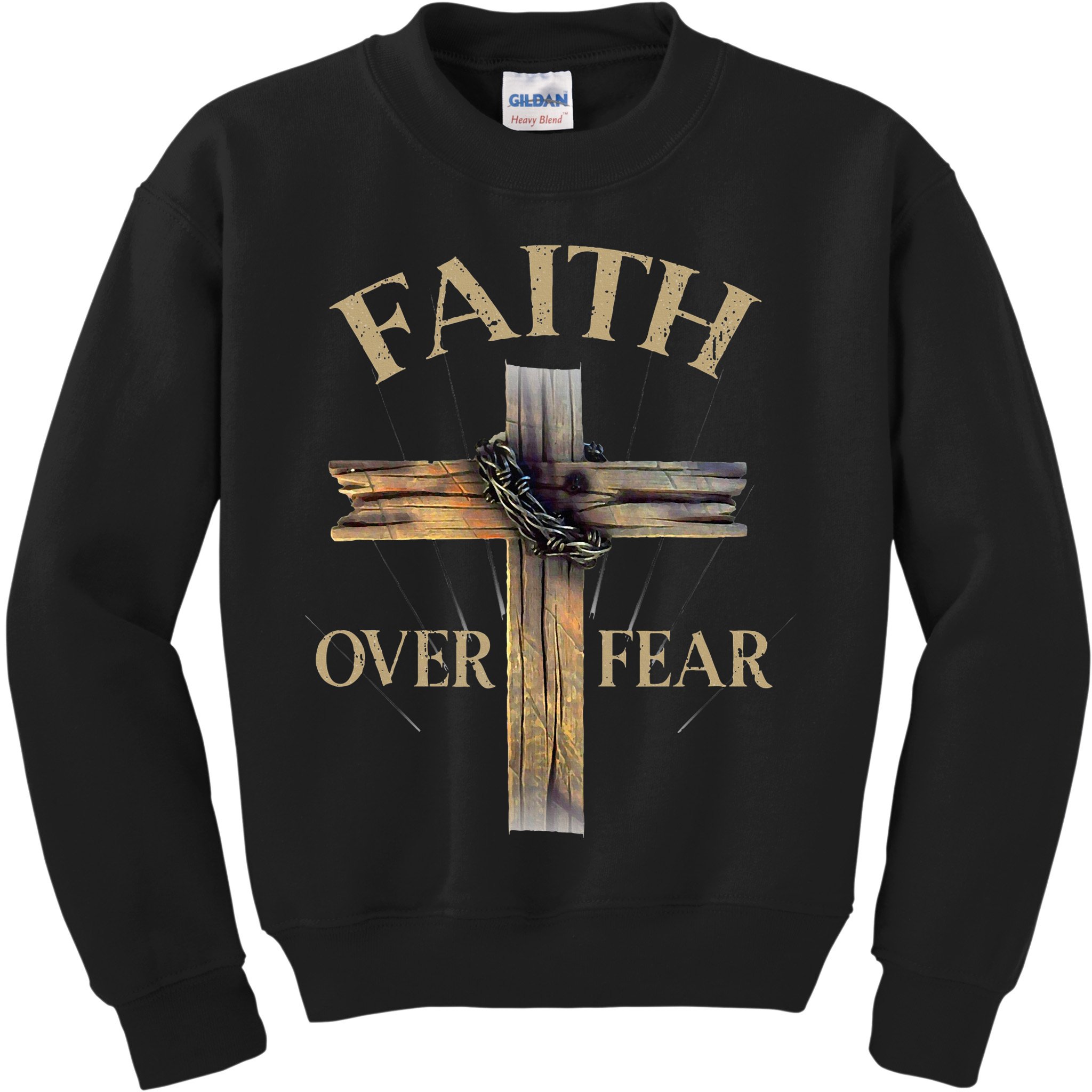 Religious Faith Over Fear Christian Cross Kids Sweatshirt
