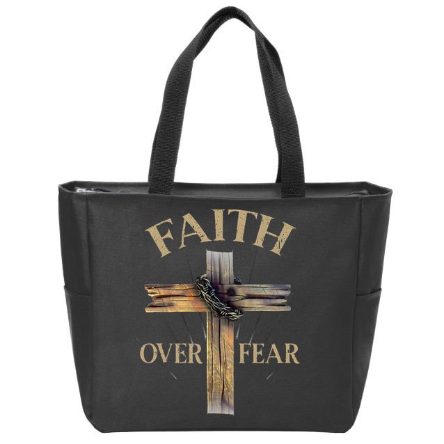Religious Faith Over Fear Christian Cross Zip Tote Bag