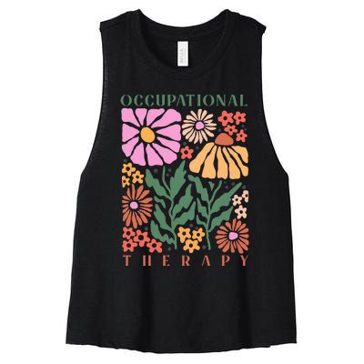 Retro floral Occupational Therapy therapist OT life Women's Racerback Cropped Tank