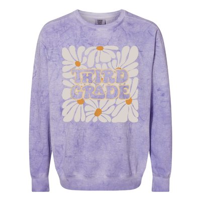 Retro Flower Power Squared Third 3rd Grade Back To School Colorblast Crewneck Sweatshirt