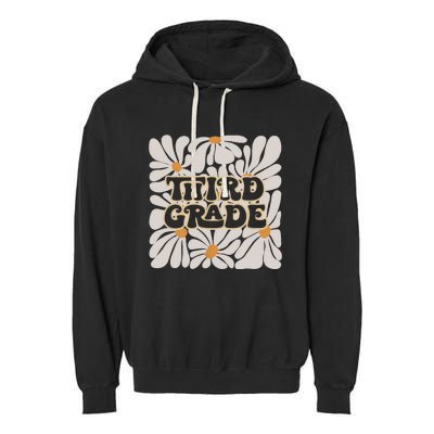 Retro Flower Power Squared Third 3rd Grade Back To School Garment-Dyed Fleece Hoodie