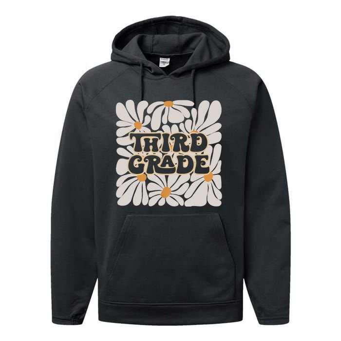 Retro Flower Power Squared Third 3rd Grade Back To School Performance Fleece Hoodie