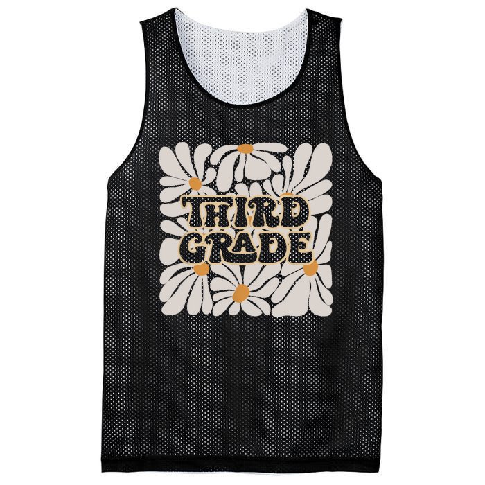 Retro Flower Power Squared Third 3rd Grade Back To School Mesh Reversible Basketball Jersey Tank