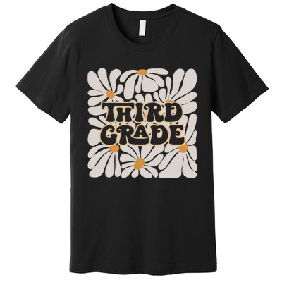 Retro Flower Power Squared Third 3rd Grade Back To School Premium T-Shirt