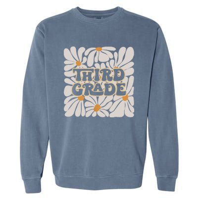 Retro Flower Power Squared Third 3rd Grade Back To School Garment-Dyed Sweatshirt