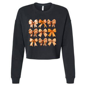 Retro Fall Pumpkin Bow Fall Coquette Cropped Pullover Crew