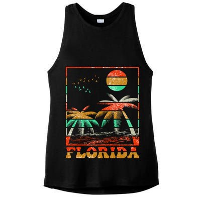 Retro Florida Palm Trees Ladies PosiCharge Tri-Blend Wicking Tank