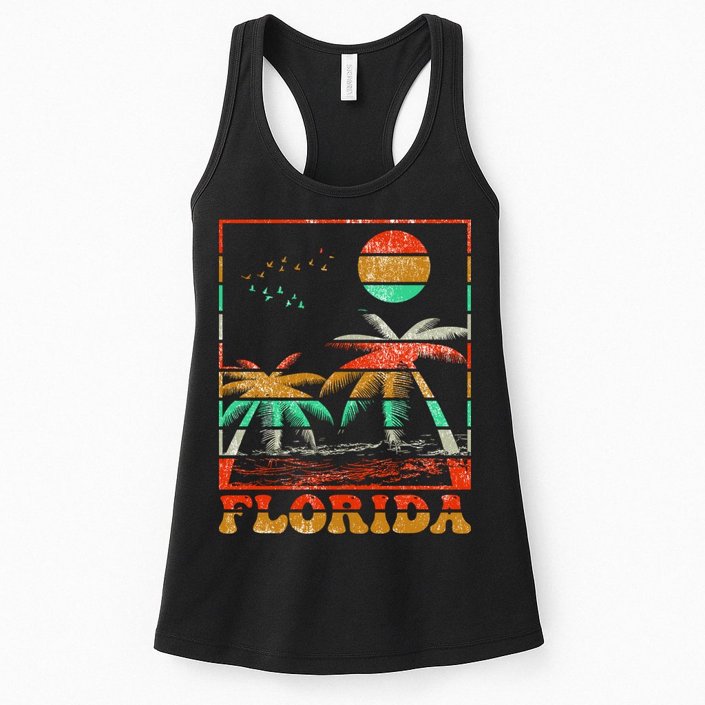Retro Florida Palm Trees Womens Tank Top