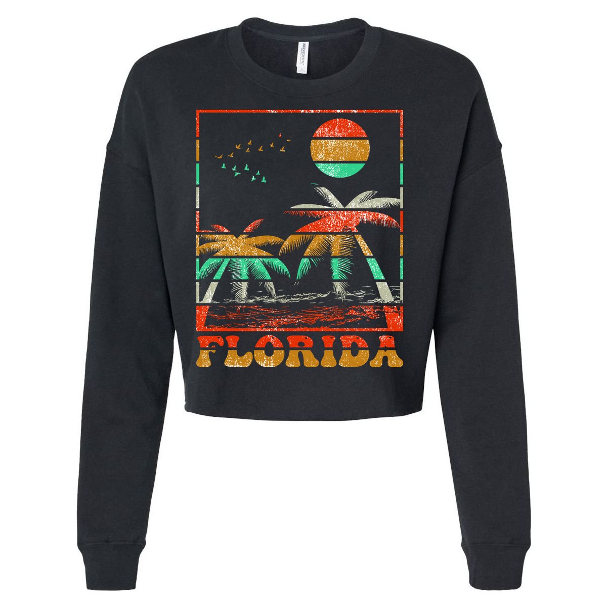 Retro Florida Palm Trees Cropped Pullover Crew