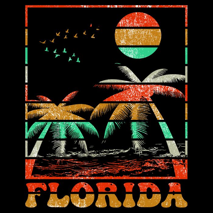 Retro Florida Palm Trees Cropped Pullover Crew