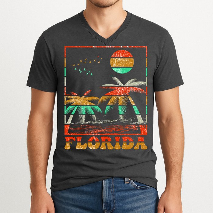 Retro Florida Palm Trees V-Neck T-Shirt