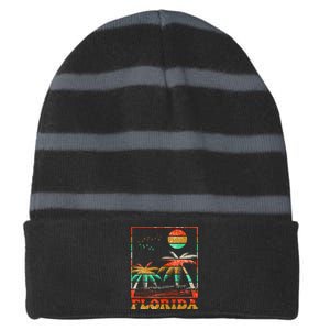 Retro Florida Palm Trees Striped Beanie with Solid Band