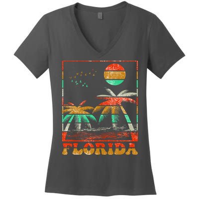 Retro Florida Palm Trees Women's V-Neck T-Shirt