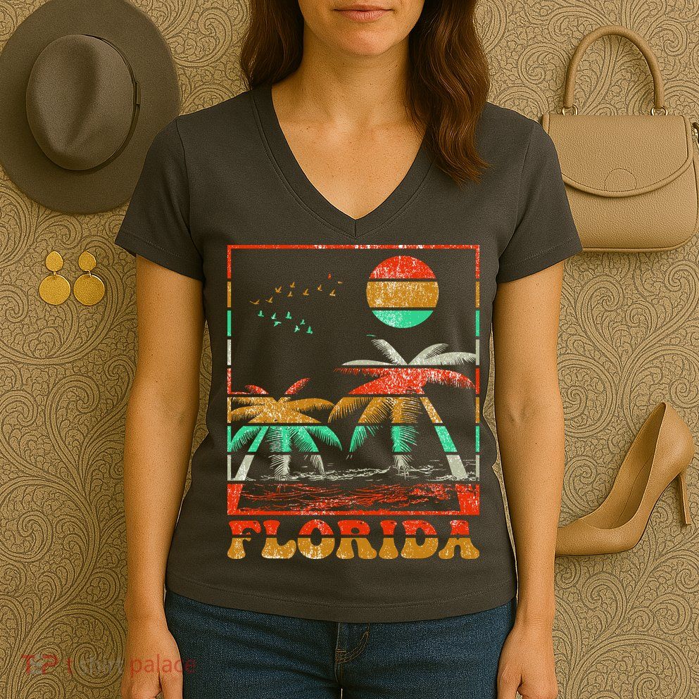 Retro Florida Palm Trees Women's V-Neck T-Shirt