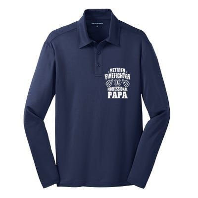 Retired Firefighter & Papa Retirement Gift Silk Touch Performance Long Sleeve Polo