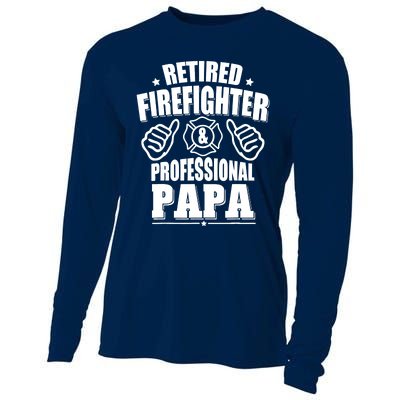 Retired Firefighter & Papa Retirement Gift Cooling Performance Long Sleeve Crew