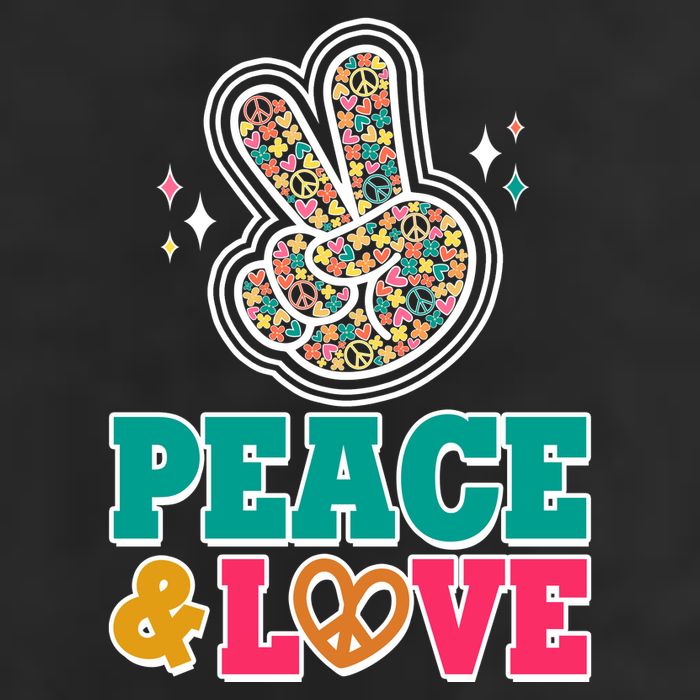 Retro Flower Power Peace And Love 7 Panel Mesh Trucker Snapback Hat