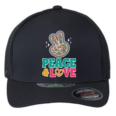 Retro Flower Power Peace And Love Flexfit Unipanel Trucker Cap