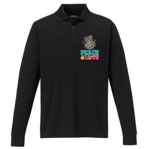 Retro Flower Power Peace And Love Performance Long Sleeve Polo