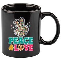 Retro Flower Power Peace And Love 11oz C Handle Ceramic Mug