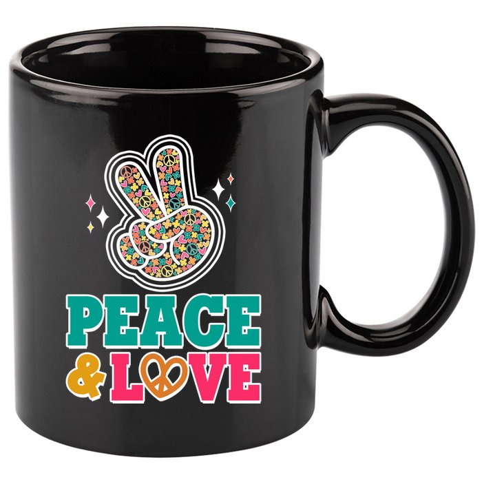 Retro Flower Power Peace And Love 11oz C Handle Ceramic Mug
