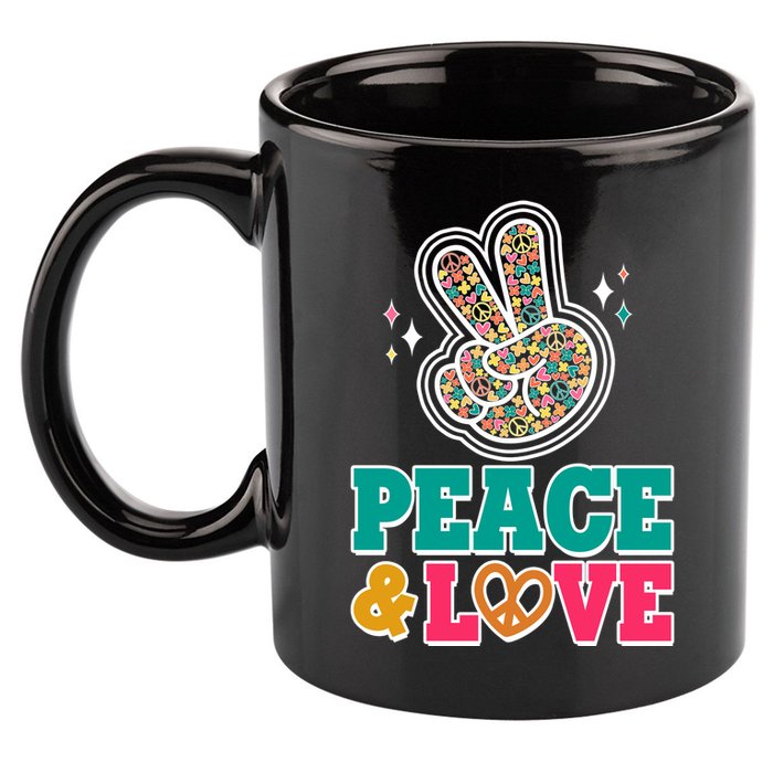 Retro Flower Power Peace And Love 11oz C Handle Ceramic Mug