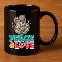 Retro Flower Power Peace And Love 11oz C Handle Ceramic Mug