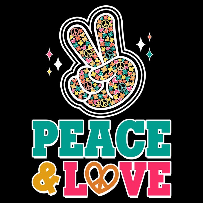 Retro Flower Power Peace And Love Drawstring Bag