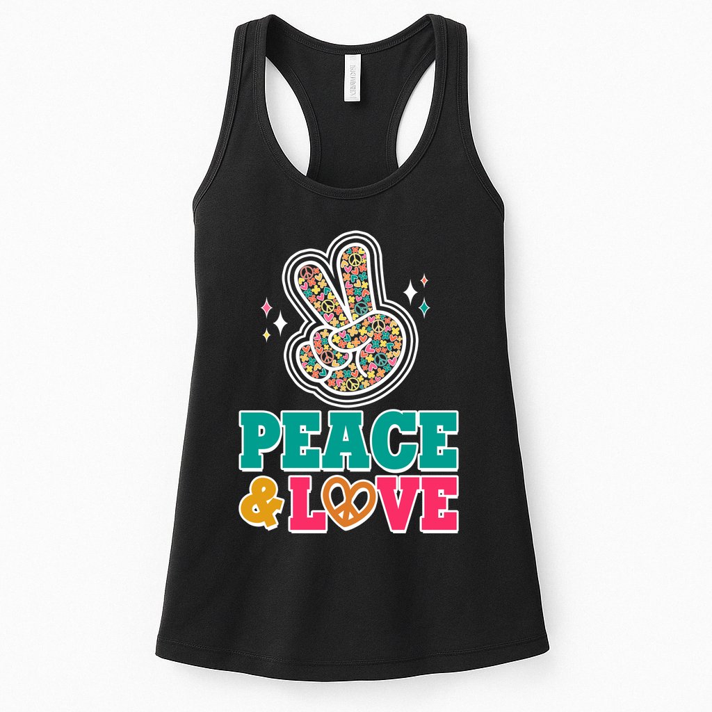 Retro Flower Power Peace And Love Womens Tank Top