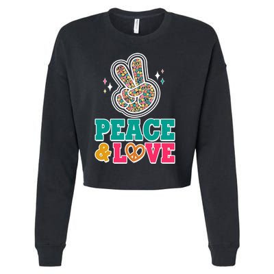 Retro Flower Power Peace And Love Cropped Pullover Crew