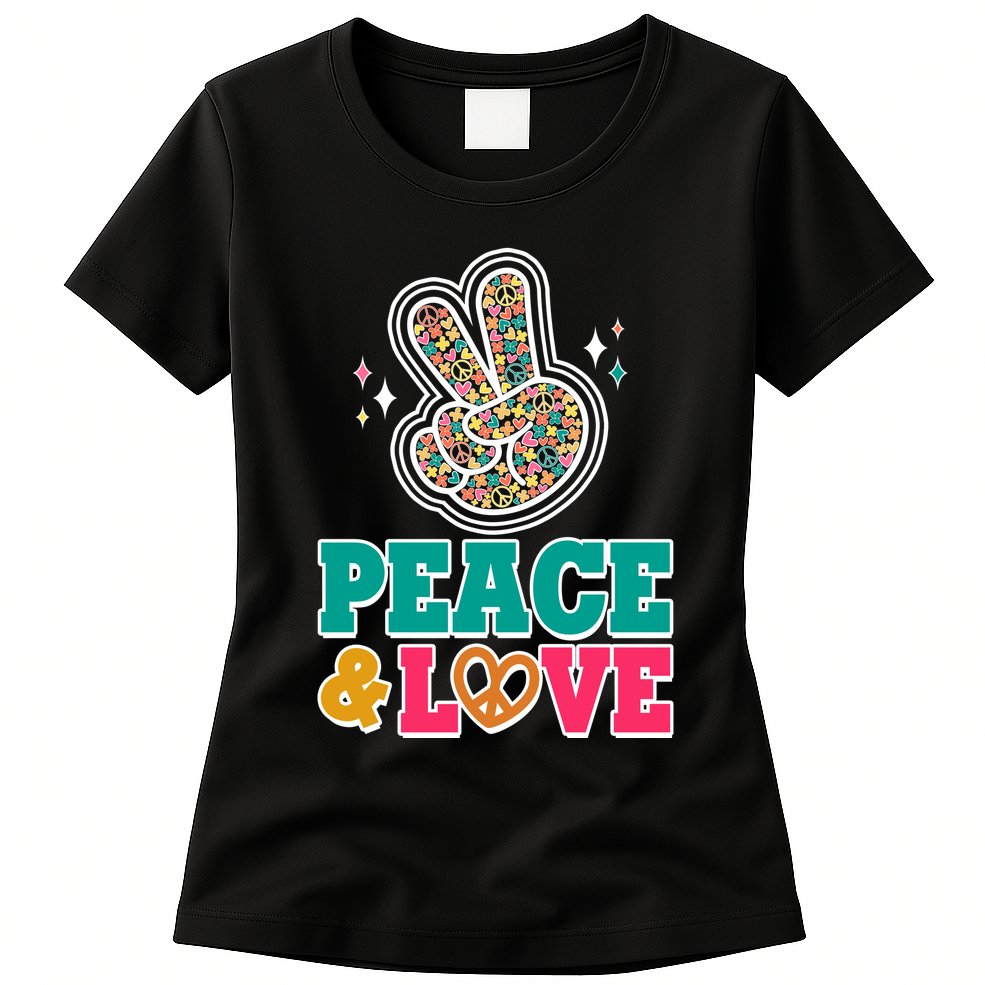 Retro Flower Power Peace And Love Womens T-Shirt