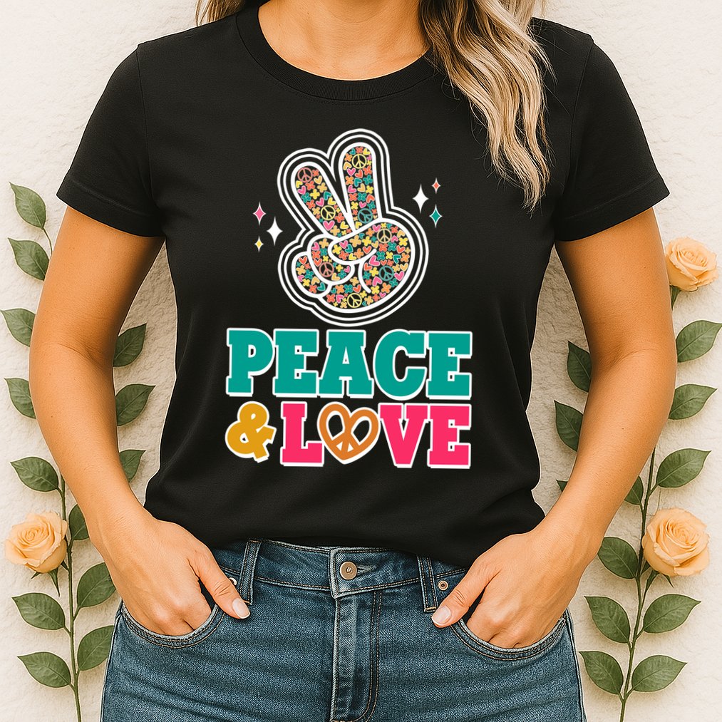 Retro Flower Power Peace And Love Womens T-Shirt