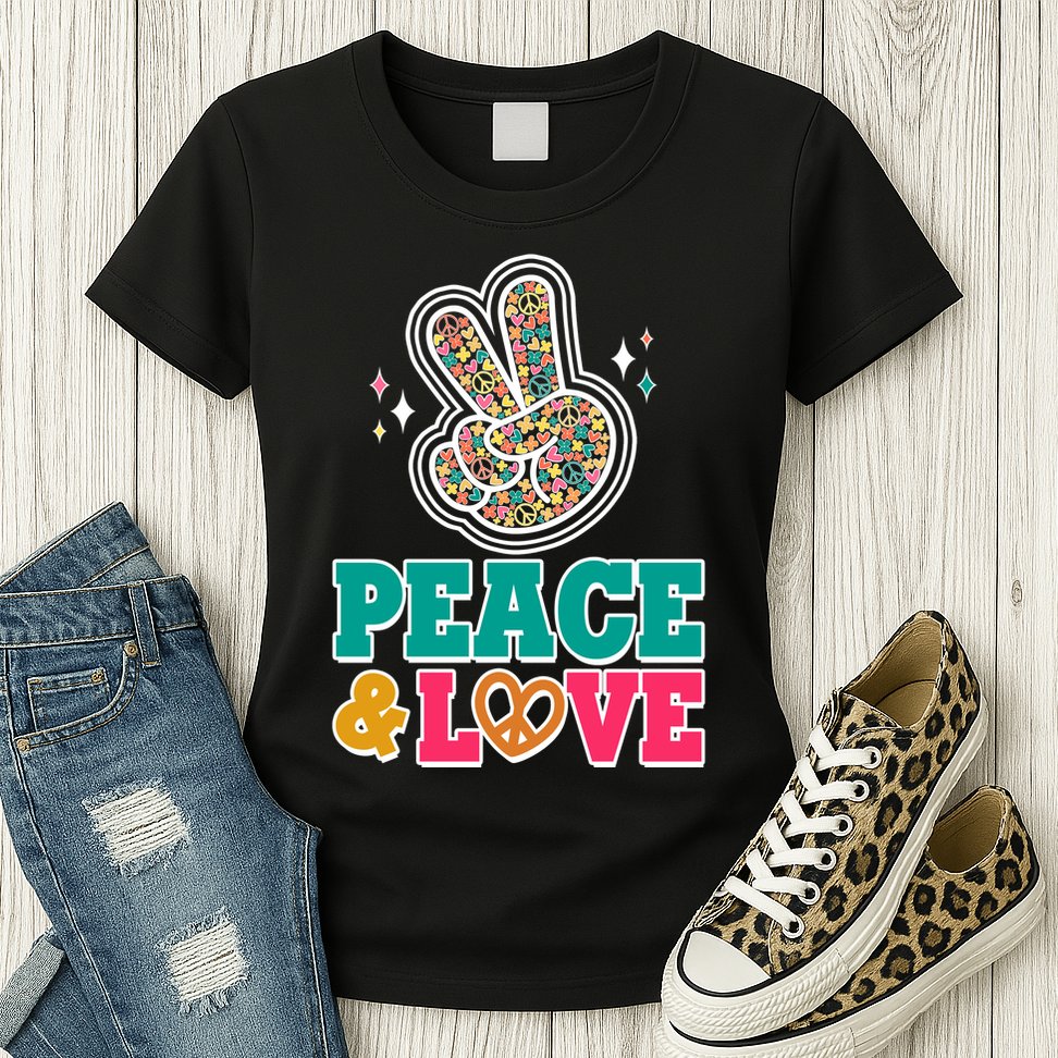 Retro Flower Power Peace And Love Womens T-Shirt